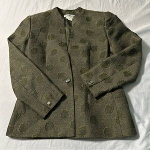Carlisle Blazer Vintage Top Jacket Single Breast Tweed Floral Wool Green |Size 6